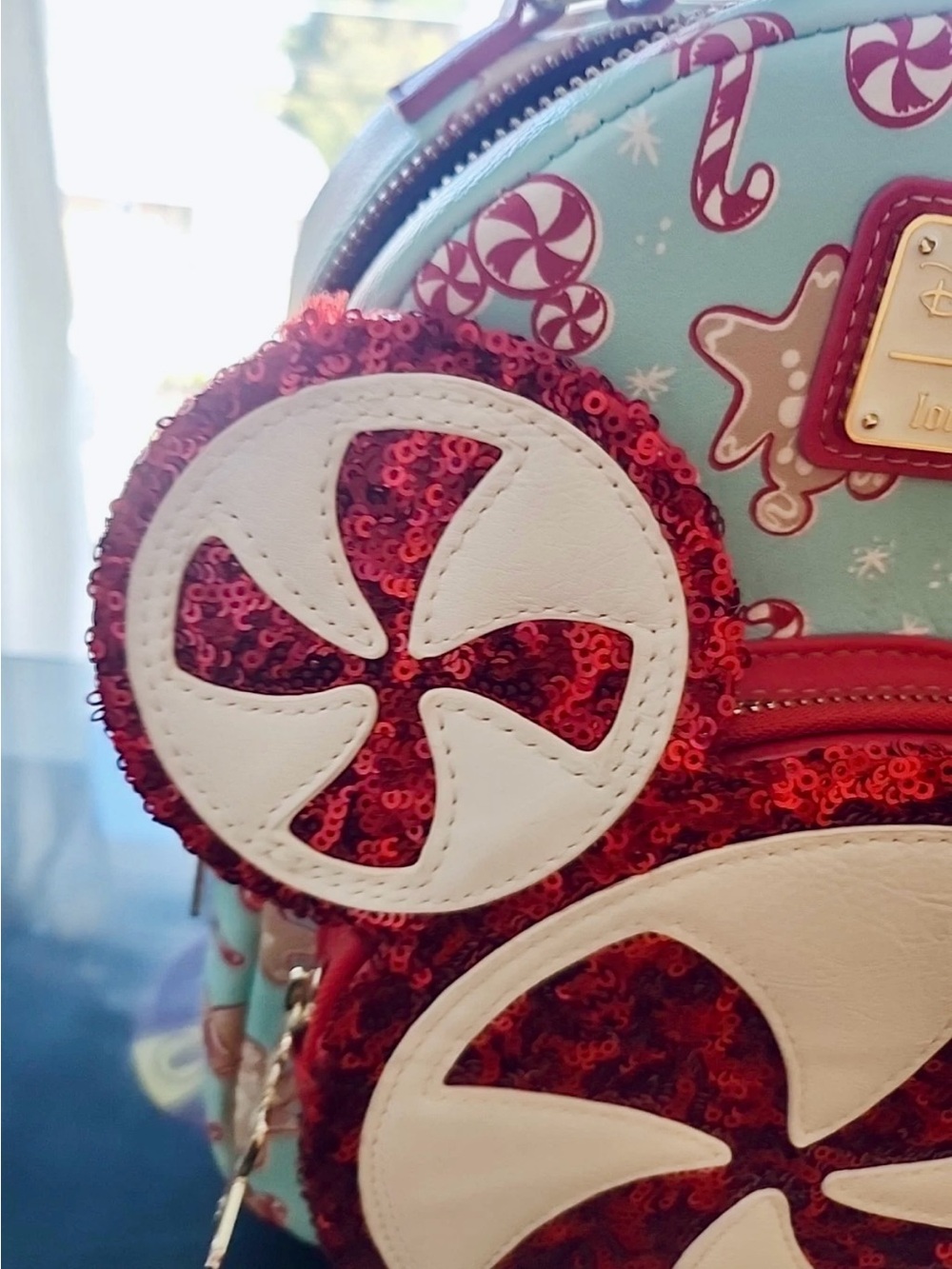 Loungefly Disney Parks Mini Backpack - Red Sequin Peppermint Mickey - Picture 4 of 12